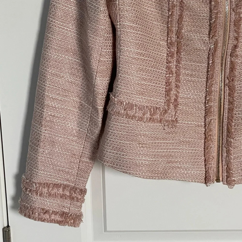 New! Karl Lagerfeld Paris Tweed Fringe Jacket pink nwt 29610 - Picture 7 of 16